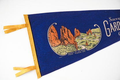Vintage 50s Garden of the Gods Colorado Blue Souvenir Felt Pennant 27in