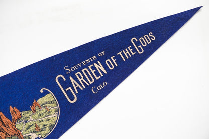 Vintage 50s Garden of the Gods Colorado Blue Souvenir Felt Pennant 27in