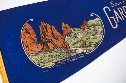 Vintage 50s Garden of the Gods Colorado Blue Souvenir Felt Pennant 27in