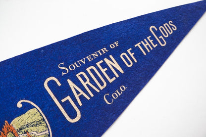 Vintage 50s Garden of the Gods Colorado Blue Souvenir Felt Pennant 27in