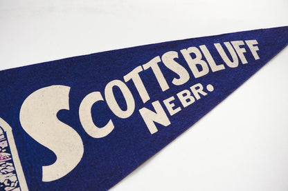 Vintage 1950s Scottsbluff, Nebraska Large Blue Felt Souvenir Pennant 29in