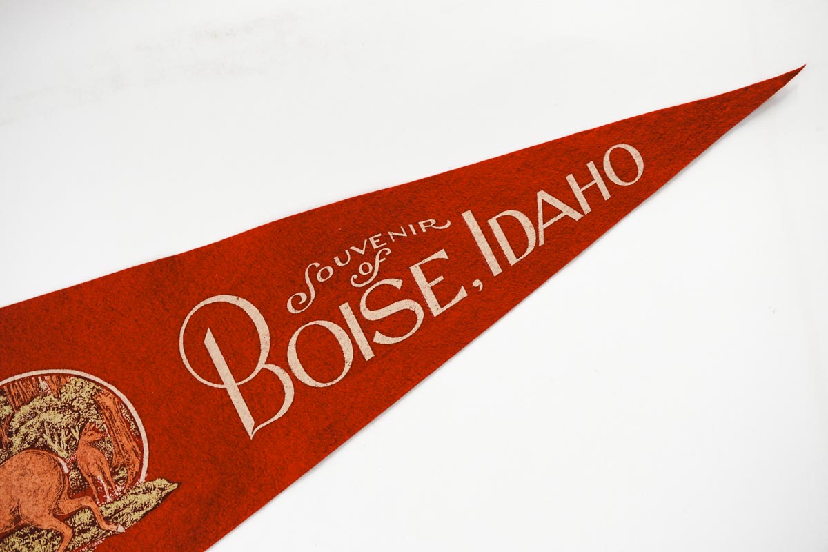 Vintage 50s Souvenir of Boise, Idaho Deer Buck Red Souvenir Felt Pennant 27in