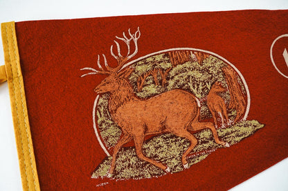 Vintage 50s Souvenir of Boise, Idaho Deer Buck Red Souvenir Felt Pennant 27in