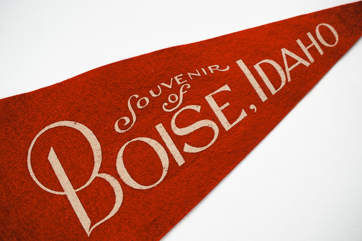 Vintage 50s Souvenir of Boise, Idaho Deer Buck Red Souvenir Felt Pennant 27in