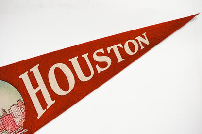 Vintage 50s Houston Texas San Jacinto Red Souvenir Felt Pennant 25in