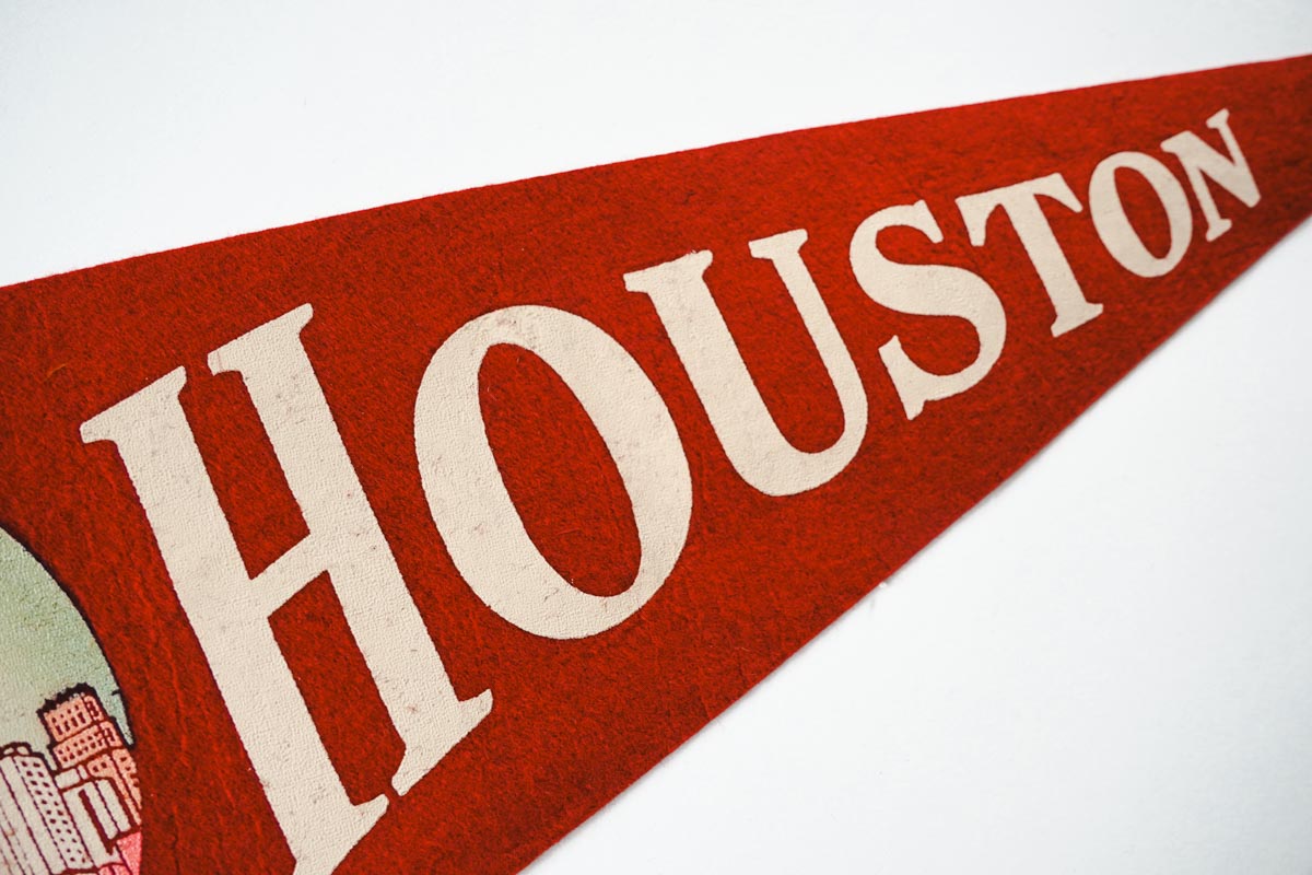 Vintage 50s Houston Texas San Jacinto Red Souvenir Felt Pennant 25in