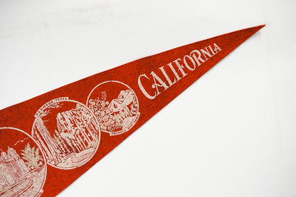 Vintage 50s California Old Mission Redwood Red Souvenir Felt Pennant 25in