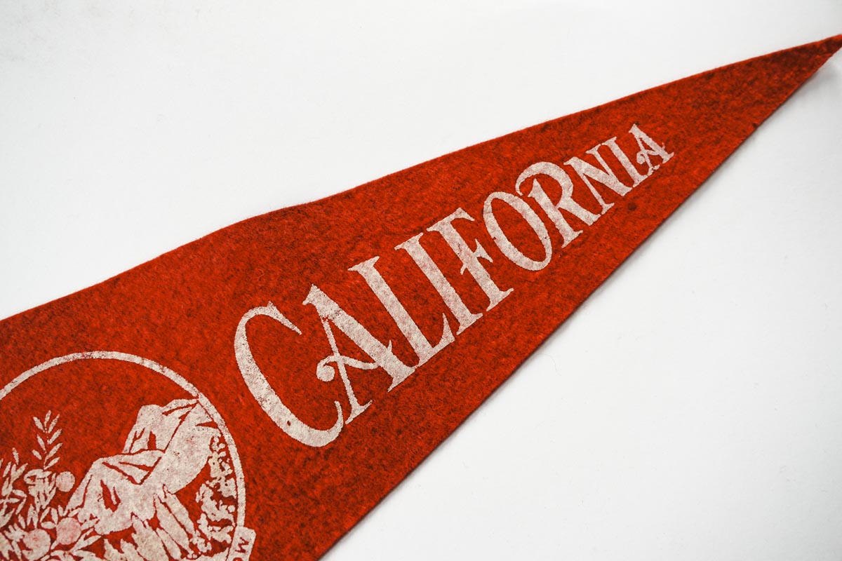 Vintage 50s California Old Mission Redwood Red Souvenir Felt Pennant 25in