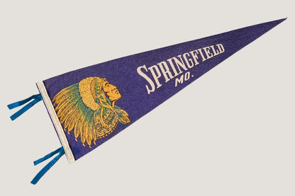 Purple pennant with gold Native American head design and 'Springfield, MO' text on a white background
