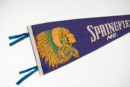 Vintage 50s Springfield, Missouri Indian Chief Blue Souvenir Felt Pennant 25in