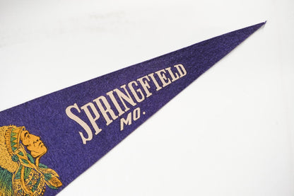 Vintage 50s Springfield, Missouri Indian Chief Blue Souvenir Felt Pennant 25in