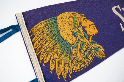 Vintage 50s Springfield, Missouri Indian Chief Blue Souvenir Felt Pennant 25in