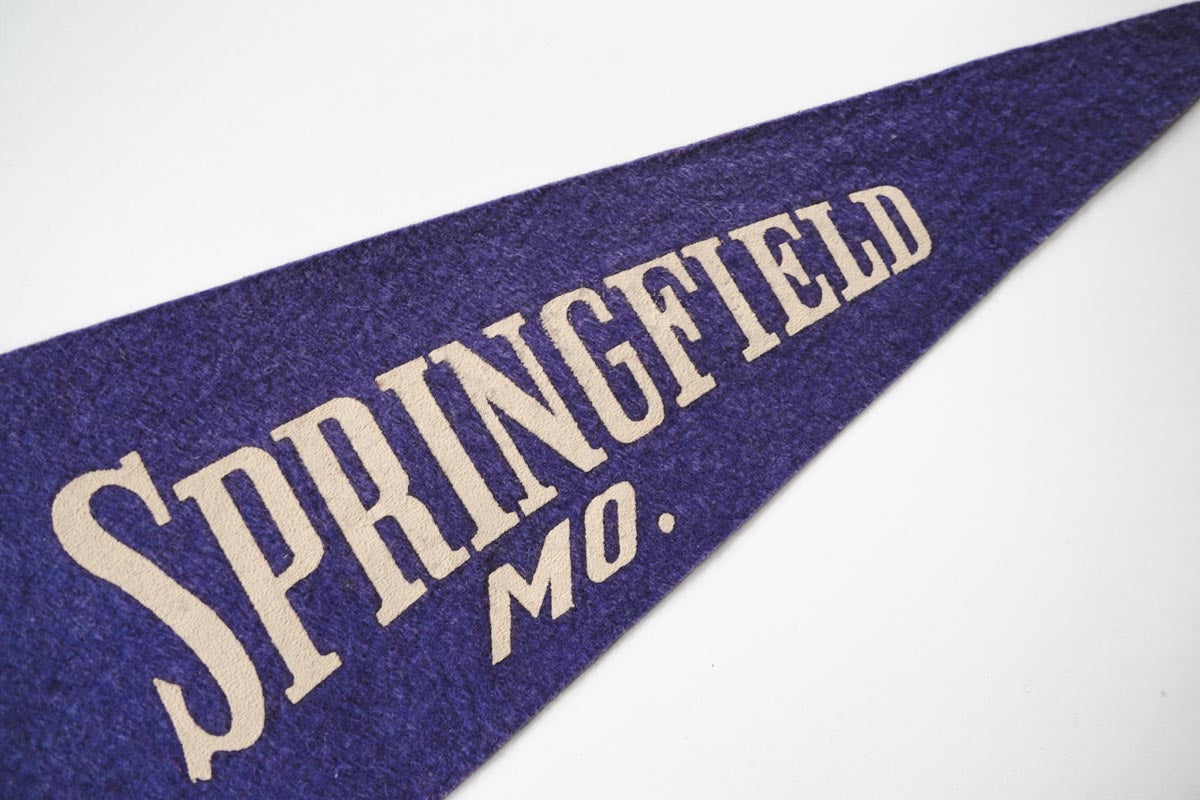 Vintage 50s Springfield, Missouri Indian Chief Blue Souvenir Felt Pennant 25in