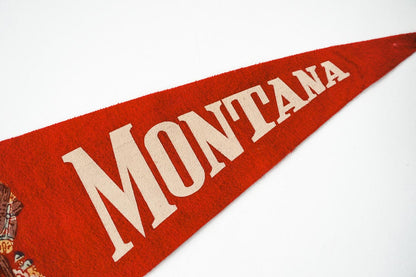 Vintage 50s Montana Cowboy Bucking Bronco Red Souvenir Felt Pennant 17in