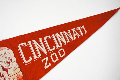 1950's Cincinnati Zoo, Ohio Red Felt State Pennant Elephant Graphic 17in