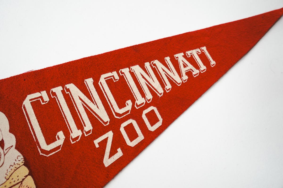 1950's Cincinnati Zoo, Ohio Red Felt State Pennant Elephant Graphic 17in