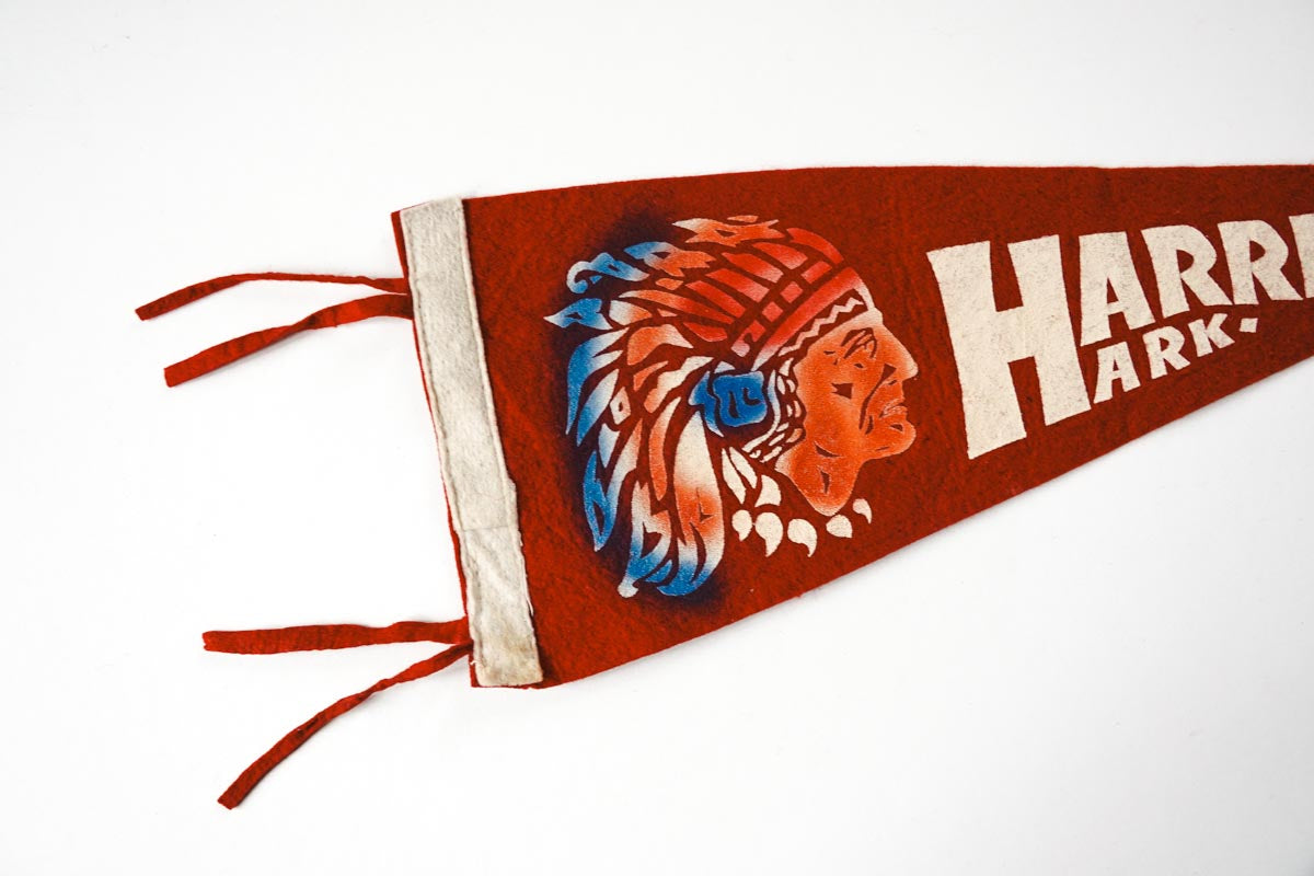 Vtg 50s Harrison, Arkansas Indian Chief Red Souvenir Felt Pennant 17in