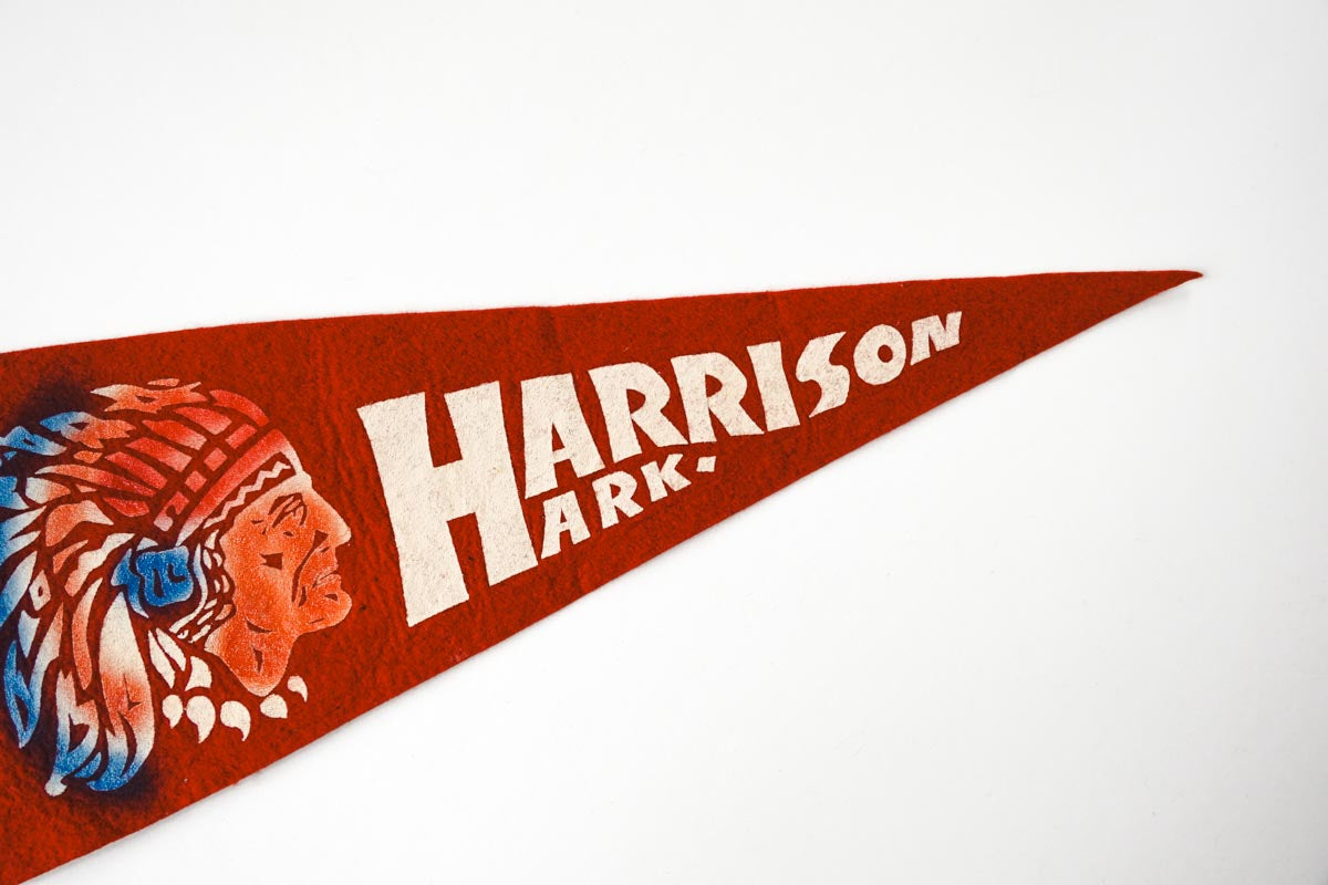 Vtg 50s Harrison, Arkansas Indian Chief Red Souvenir Felt Pennant 17in