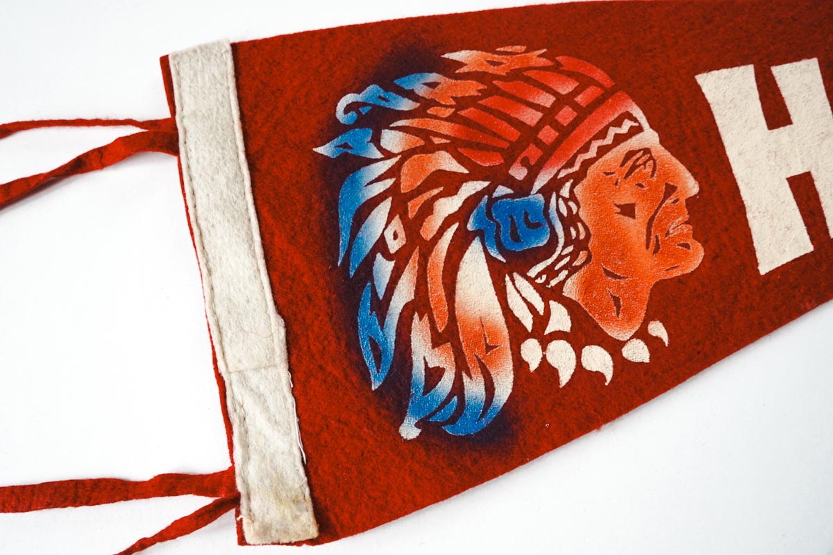 Vtg 50s Harrison, Arkansas Indian Chief Red Souvenir Felt Pennant 17in