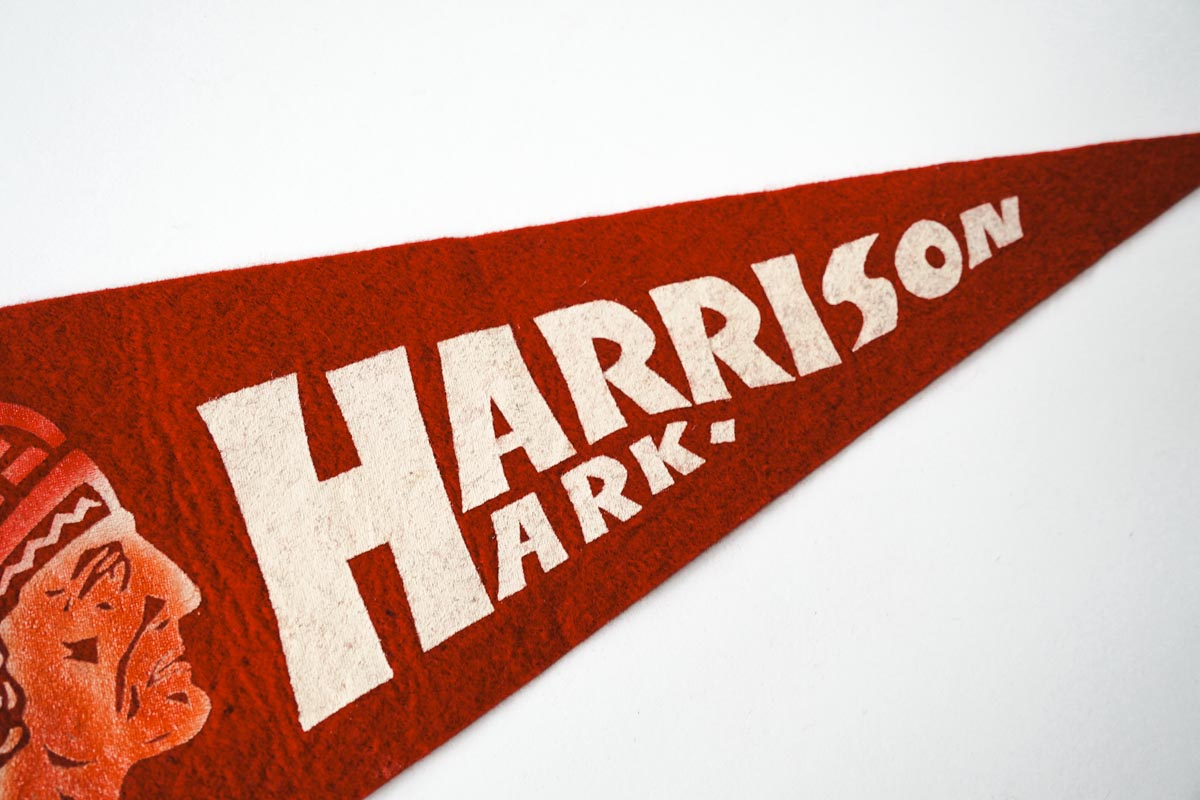 Vtg 50s Harrison, Arkansas Indian Chief Red Souvenir Felt Pennant 17in