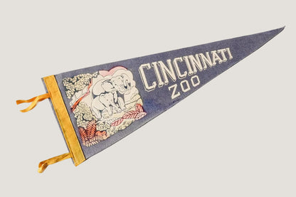 Felt pennant with Cincinnati Zoo text and elephant design on a white background
