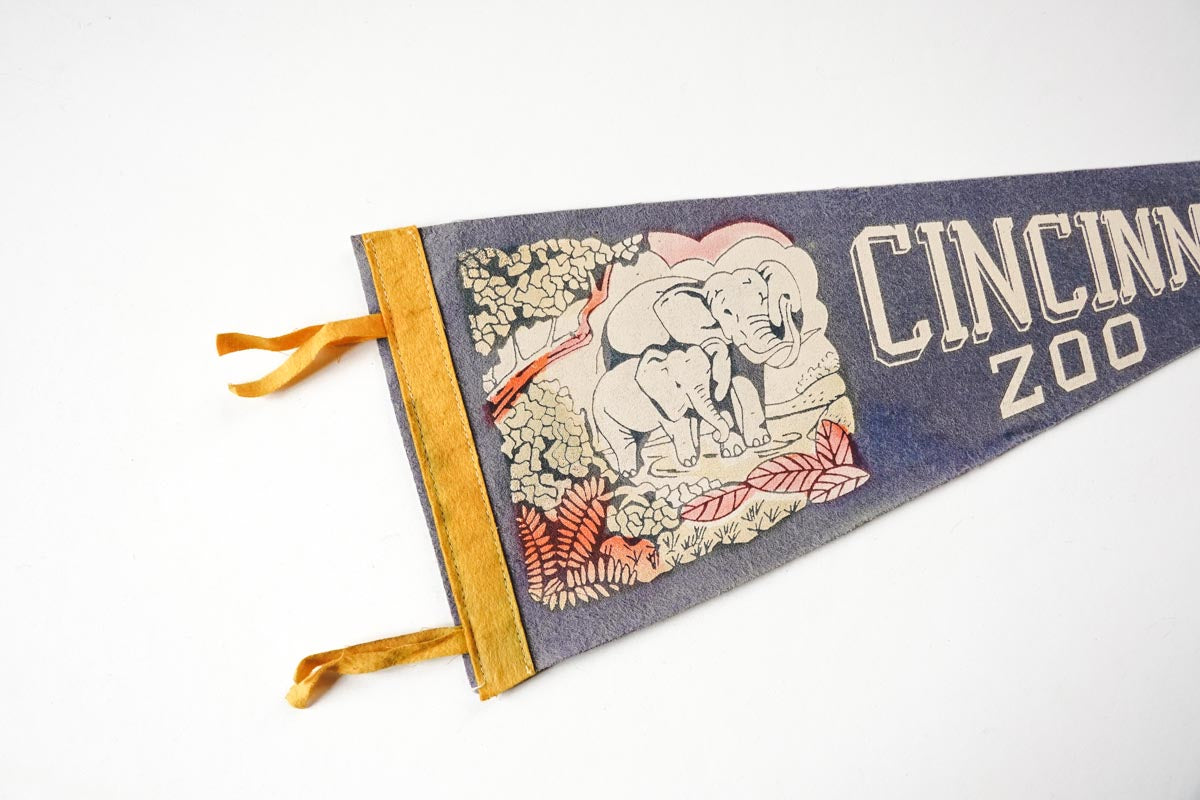 1950's Cincinnati Zoo, Ohio Blue Felt State Pennant Elephant Graphic 17in