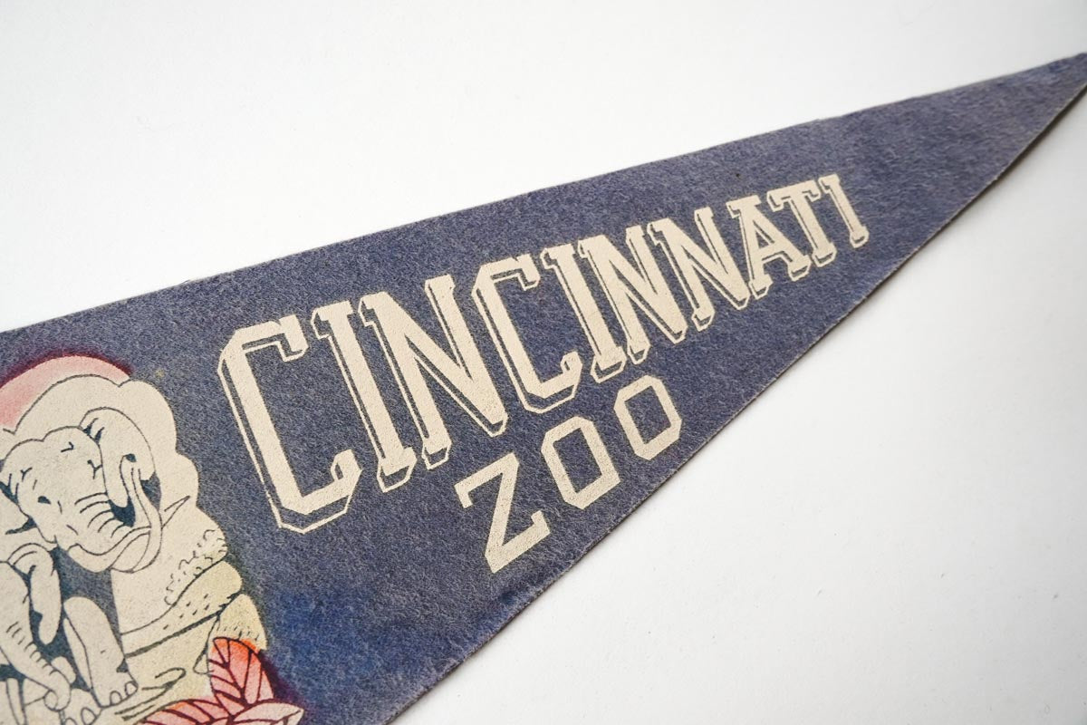 1950's Cincinnati Zoo, Ohio Blue Felt State Pennant Elephant Graphic 17in