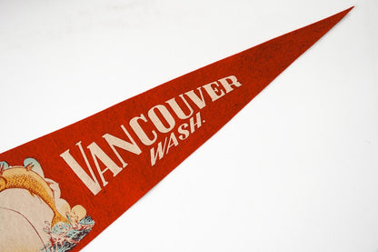 Vintage 50s Vancouver Washington Fishing Red Souvenir Pennant 27in