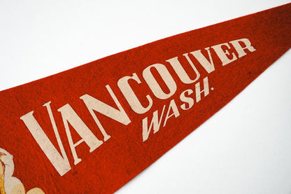 Vintage 50s Vancouver Washington Fishing Red Souvenir Pennant 27in