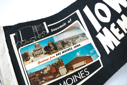1950's Des Moines Iowa Veterans Memorial Auditorium Postcard Felt Pennant 19in