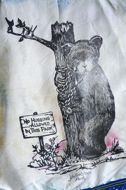 Satin Yellowstone Park Bear No Hugging Allowed Souvenir Pillowcase 18in