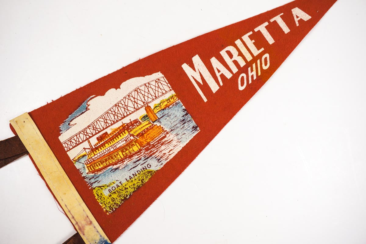 Vintage 1950s Marietta, Ohio Small Red Felt Souvenir Pennant Boat Landing