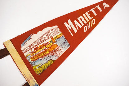 Vintage 1950s Marietta, Ohio Small Red Felt Souvenir Pennant Boat Landing