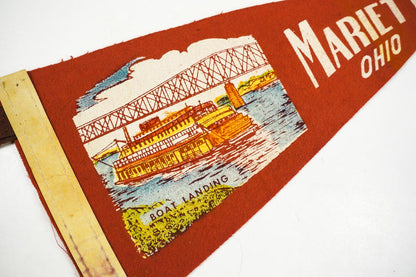 Vintage 1950s Marietta, Ohio Small Red Felt Souvenir Pennant Boat Landing