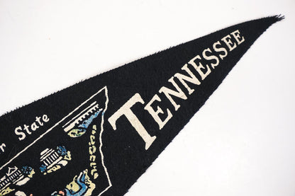 Vintage 1950s Tennessee The Volunteer State Black Felt Souvenir Pennant 11in