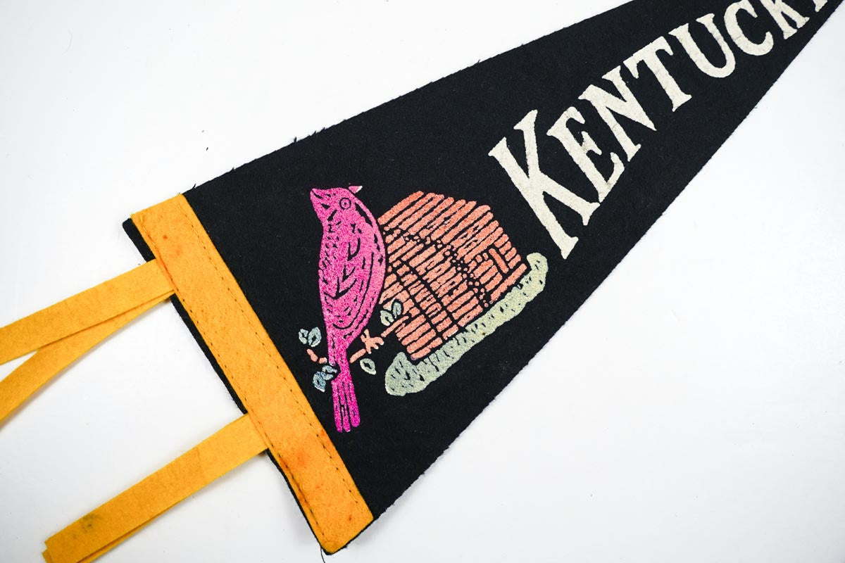 Vintage 1950's Black Felt Kentucky Cardinal State Small Souvenir Pennant