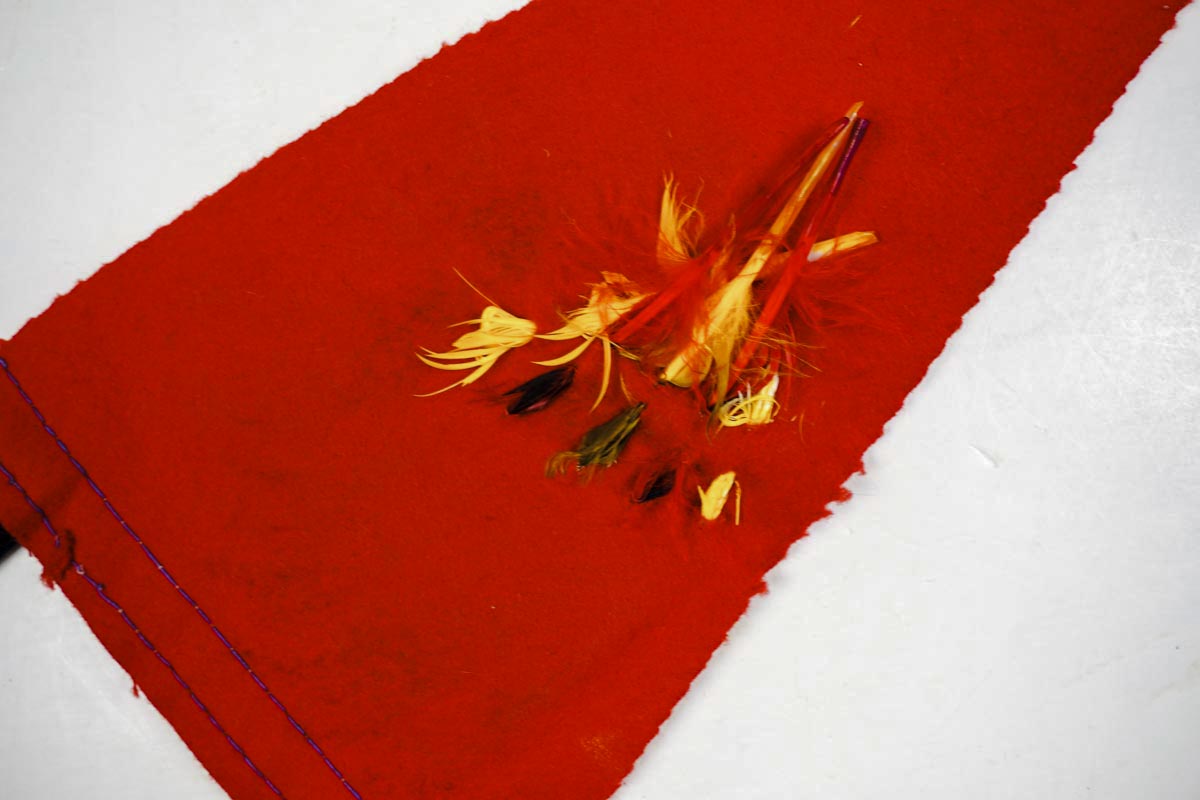 Vtg 1950s Spooner, Wis. Indian Chief Red Felt Souvenir Pennant w/ Feathers 11in