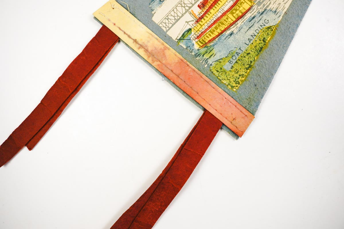 Vintage 1950s Marietta, Ohio Small Blue Felt Souvenir Pennant Boat Landing 11in