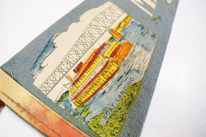 Vintage 1950s Marietta, Ohio Small Blue Felt Souvenir Pennant Boat Landing 11in