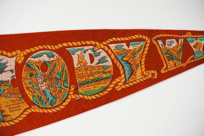 Vintage 50s Cody, Wyoming Red Graphics Souvenir Felt Pennant 25in