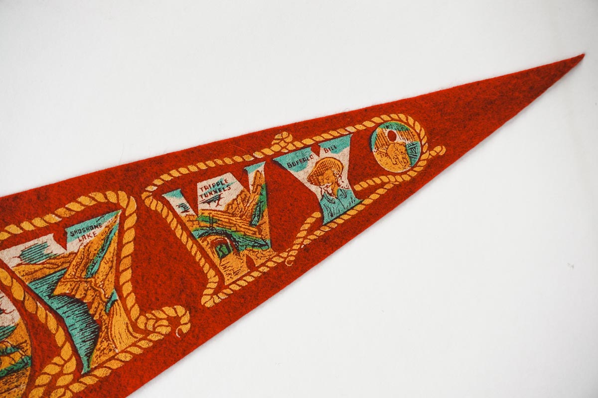 Vintage 50s Cody, Wyoming Red Graphics Souvenir Felt Pennant 25in