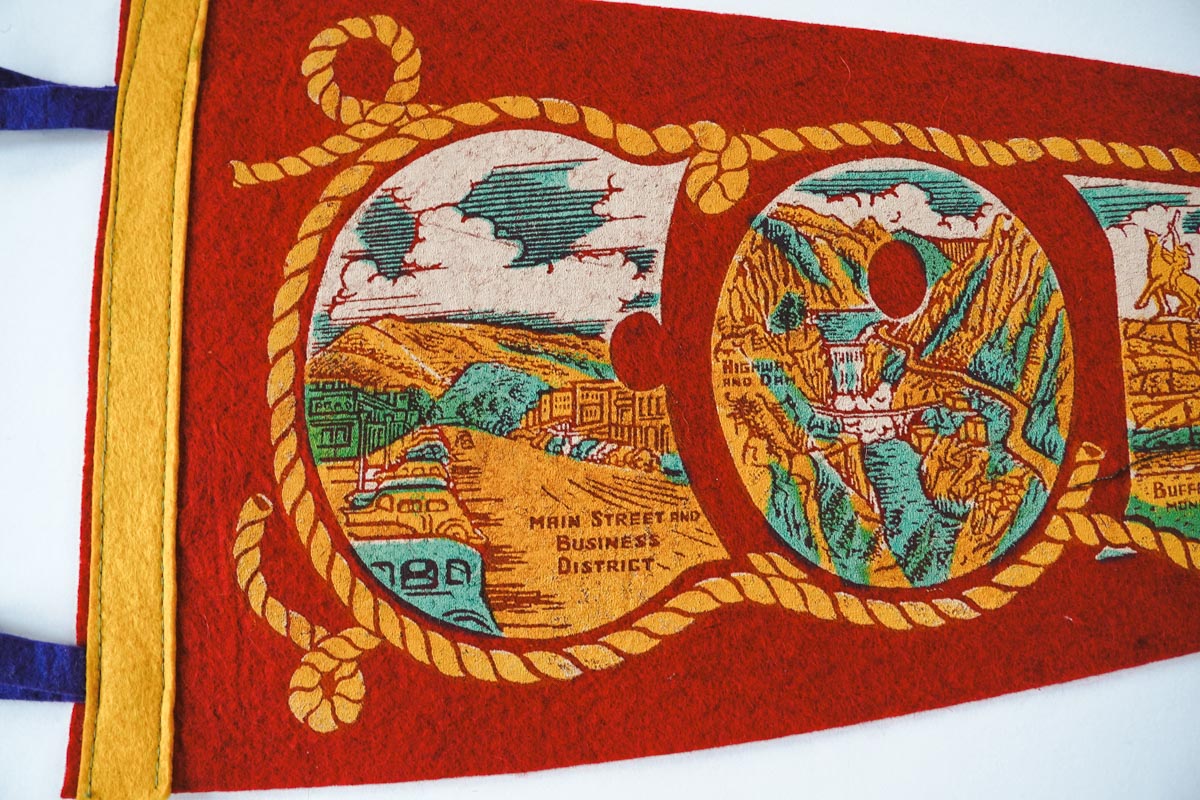 Vintage 50s Cody, Wyoming Red Graphics Souvenir Felt Pennant 25in