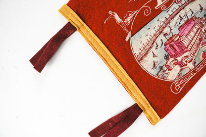 Vintage 50s Long Beach California Red Landmark Souvenir Felt Pennant 25in