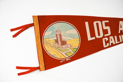 Vintage 50s Los Angeles, California City Hall Red Souvenir Felt Pennant 27in