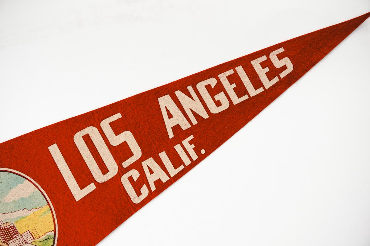 Vintage 50s Los Angeles, California City Hall Red Souvenir Felt Pennant 27in