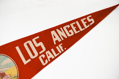 Vintage 50s Los Angeles, California City Hall Red Souvenir Felt Pennant 27in