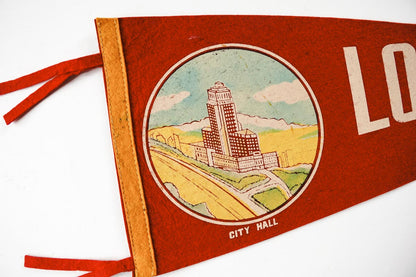 Vintage 50s Los Angeles, California City Hall Red Souvenir Felt Pennant 27in