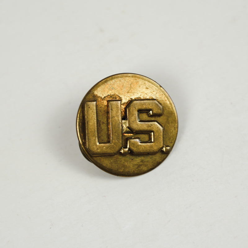 Army WW2 Military Round U.S. Brass Pin Gold Tone Collar Disc Lapel Pin