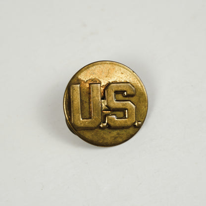 Army WW2 Military Round U.S. Brass Pin Gold Tone Collar Disc Lapel Pin