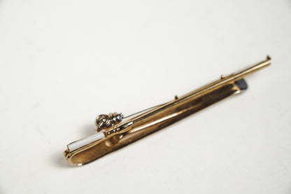 Swank Fishing Pole Tie Bar Clip Gold Tone Metal Mother of Pearl Inlay